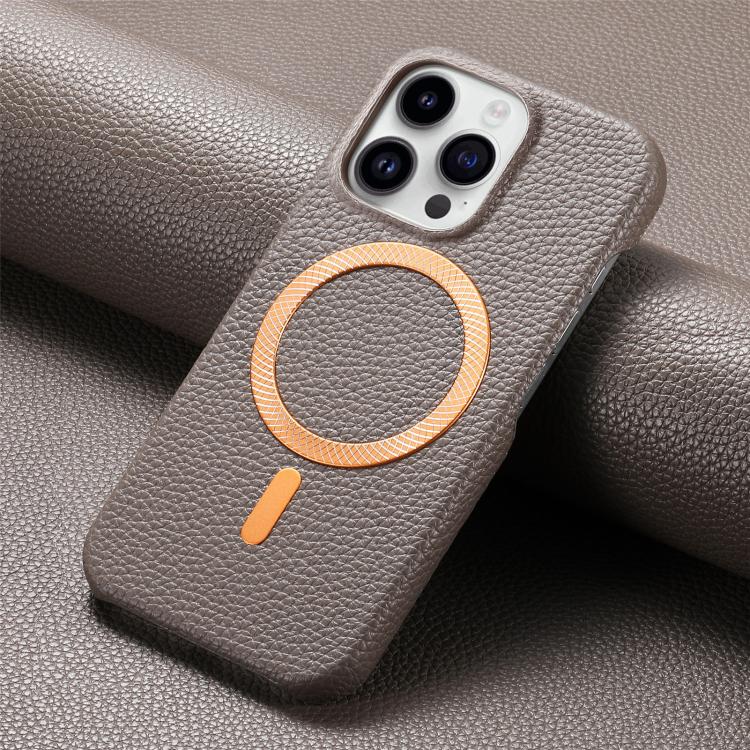 For iPhone 14 Pro Litchi Texture Brushed MagSafe PU Back Cover Phone Case