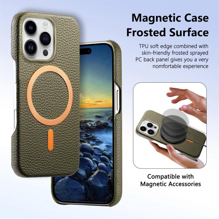 For iPhone 14 Pro Max Litchi Texture Brushed MagSafe PU Back Cover Phone Case