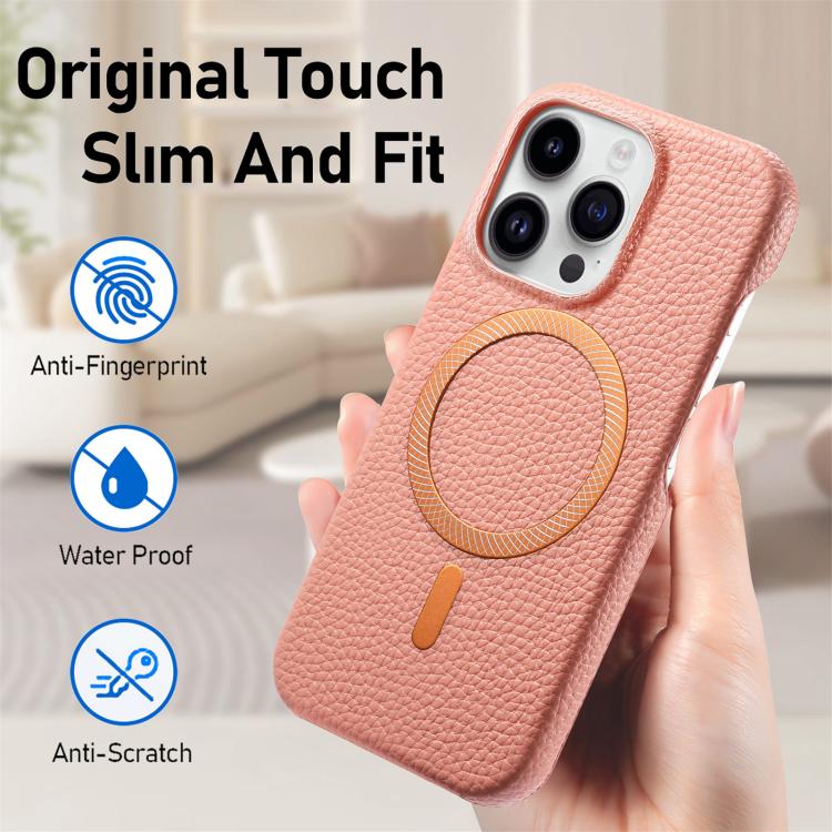 For iPhone 14 Pro Max Litchi Texture Brushed MagSafe PU Back Cover Phone Case