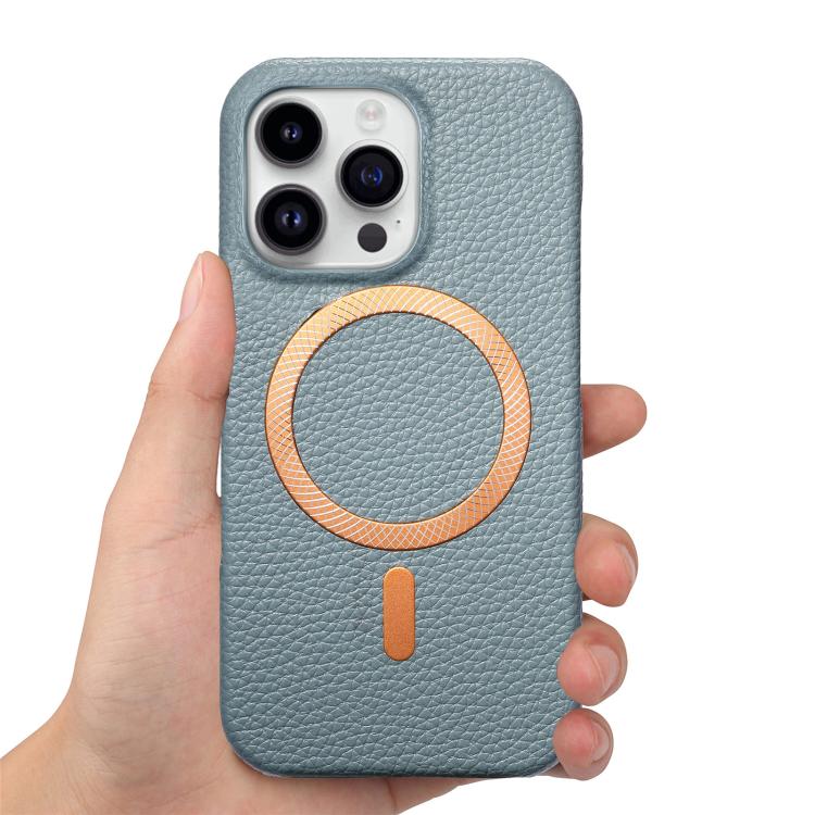 For iPhone 13 Litchi Texture Brushed MagSafe PU Back Cover Phone Case