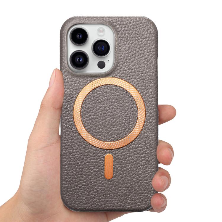 For iPhone 13 Litchi Texture Brushed MagSafe PU Back Cover Phone Case