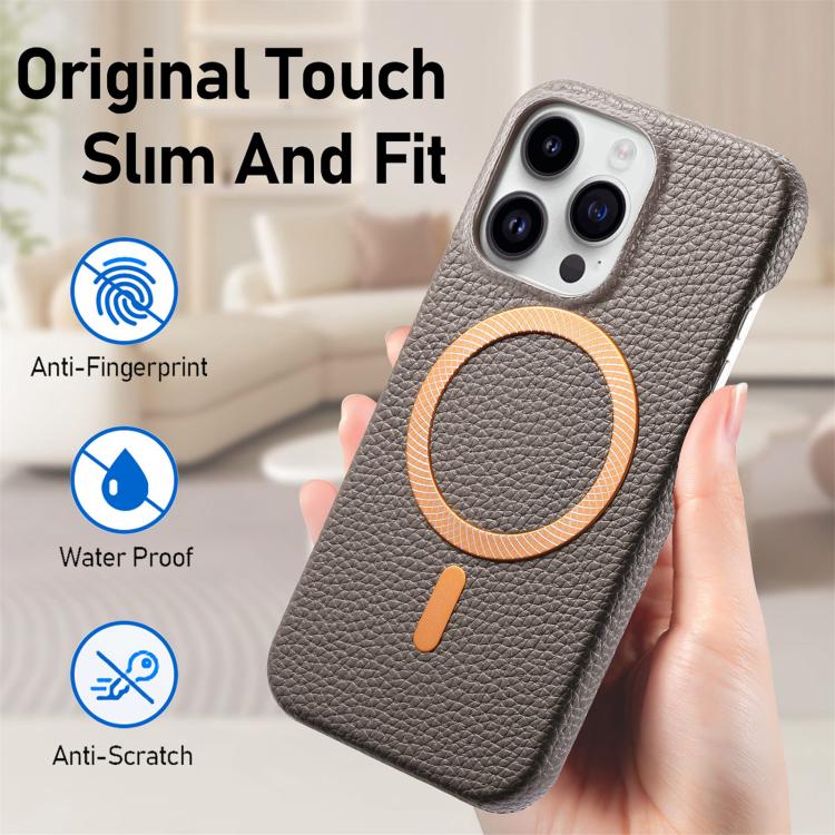 For iPhone 13 Litchi Texture Brushed MagSafe PU Back Cover Phone Case