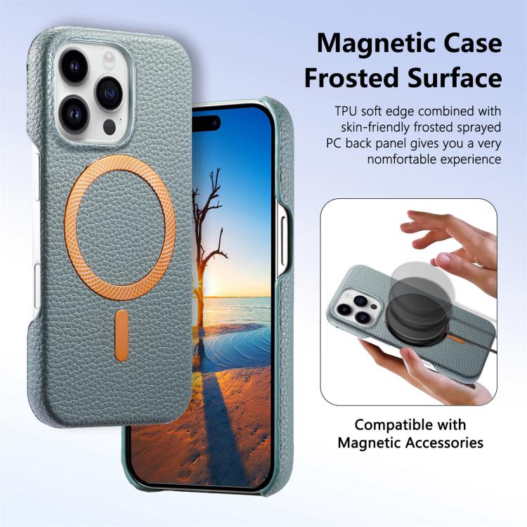 For iPhone 13 Pro Litchi Texture Brushed MagSafe PU Back Cover Phone Case