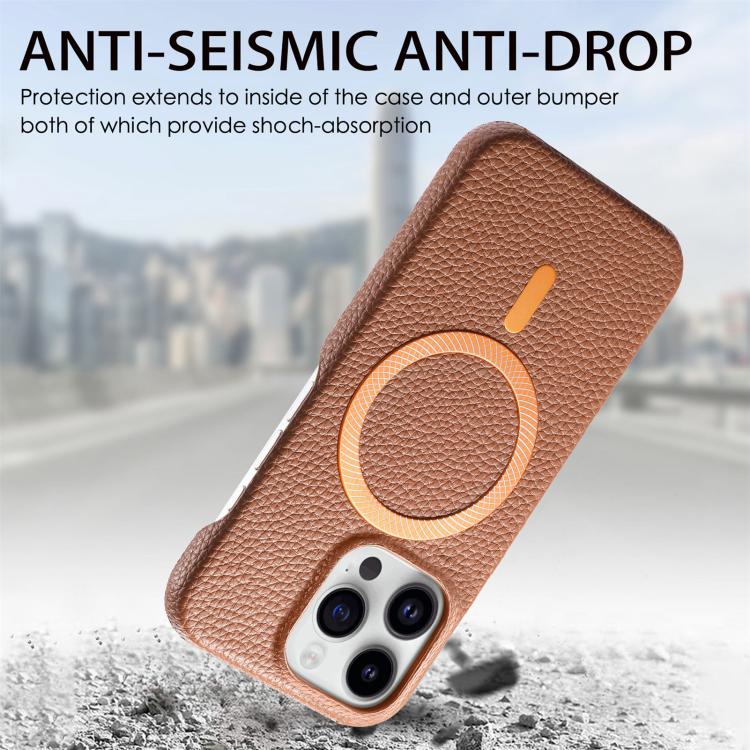 For iPhone 13 Pro Litchi Texture Brushed MagSafe PU Back Cover Phone Case