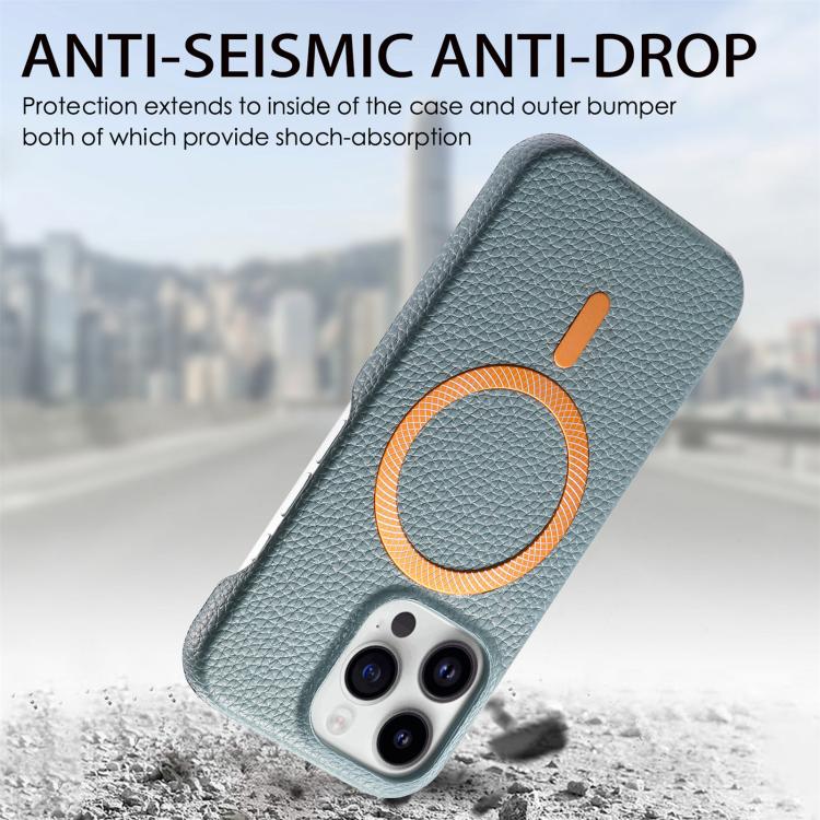 For iPhone 13 Pro Max Litchi Texture Brushed MagSafe PU Back Cover Phone Case