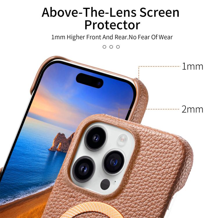 For iPhone 13 Pro Max Litchi Texture Brushed MagSafe PU Back Cover Phone Case