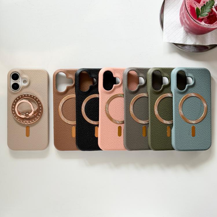 For iPhone 17 Litchi Texture Brushed MagSafe PU Back Cover Phone Case