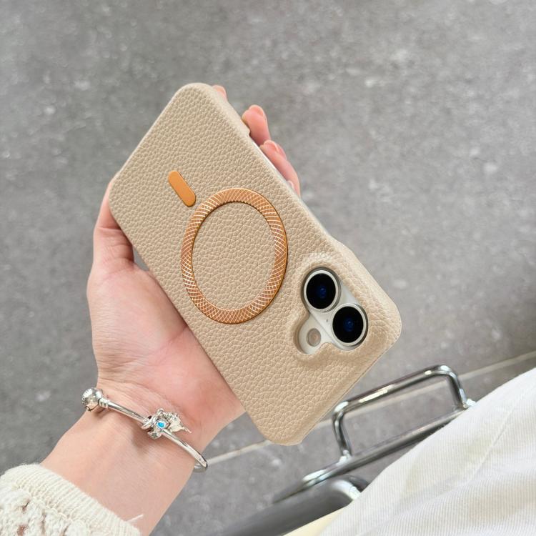 For iPhone 17 Litchi Texture Brushed MagSafe PU Back Cover Phone Case