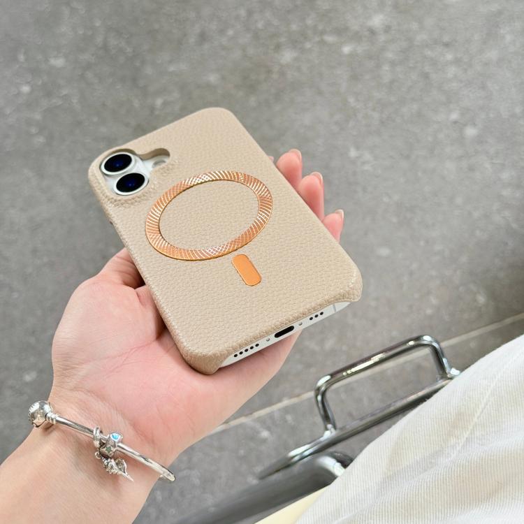 For iPhone 17 Litchi Texture Brushed MagSafe PU Back Cover Phone Case