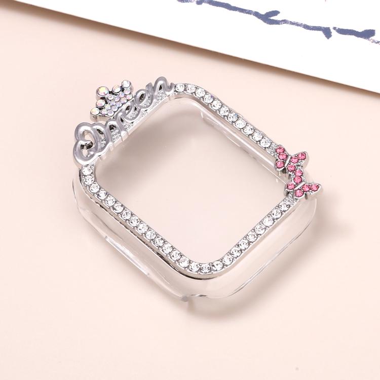 For Apple Watch Series 10 / 11 42mm Crown-style Single Diamond Hollow PC Watch Shell