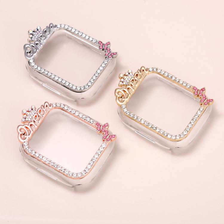 For Apple Watch Series 9 / 8 / 7 41mm Crown-style Single Diamond Hollow PC Watch Shell
