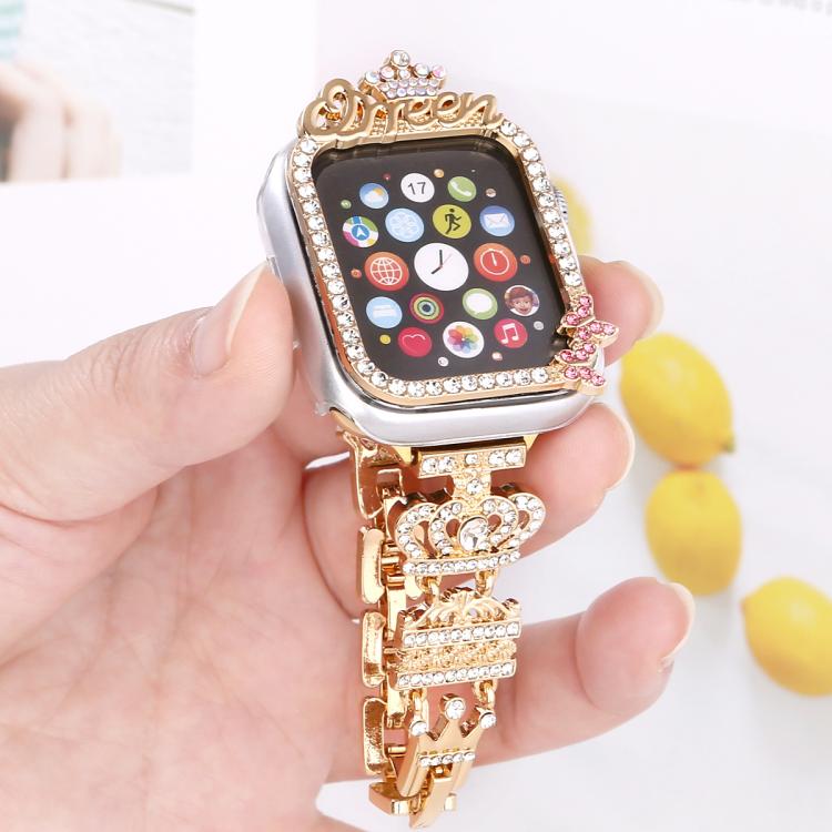 For Apple Watch Series 10 / 11 46mm Crown-style Single Diamond Hollow PC Watch Shell