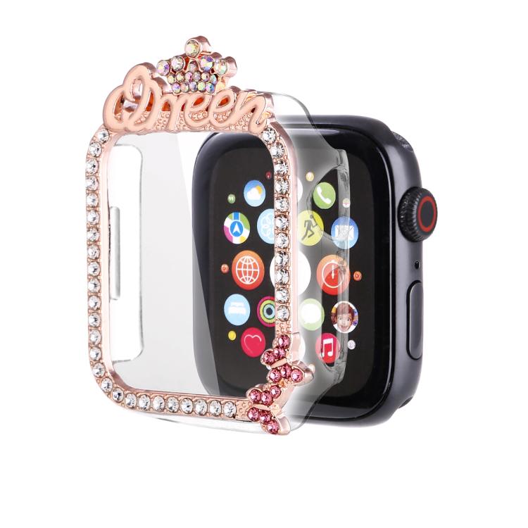 For Apple Watch Series 10 / 11 46mm Crown-style Single Diamond Hollow PC Watch Shell