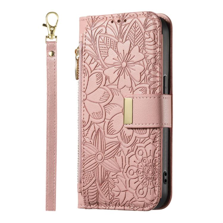 For Google Pixel 10 Pro XL Flowers Leaves Zipper Wallet Leather Phone Case with Strap