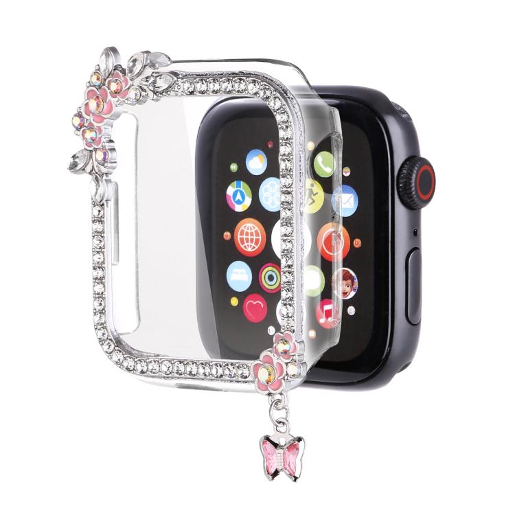 For Apple Watch Series 9 / 8 / 7 41mm Tassel Flower Single Diamond Hollow PC Watch Shell