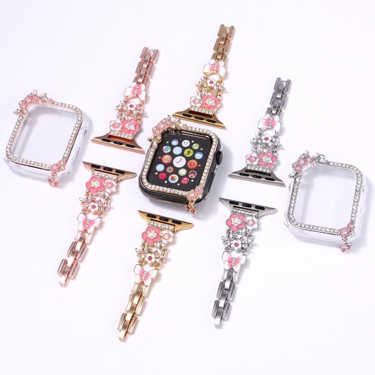 For Apple Watch Series 10 / 11 42mm Tassel Flower Single Diamond Hollow PC Watch Shell