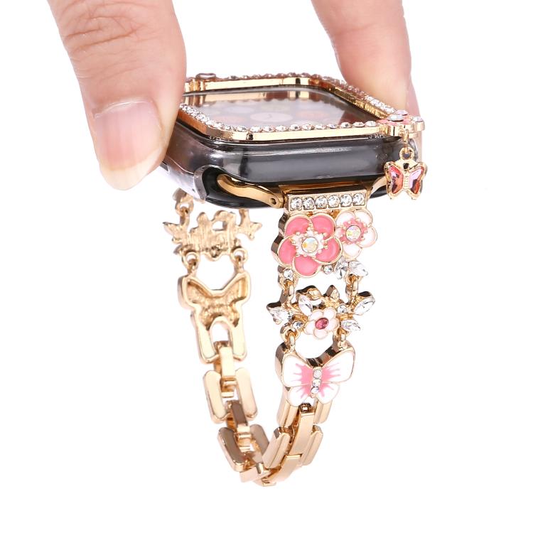 For Apple Watch Series 6 / 5 / 4 & SE 44mm Tassel Flower Single Diamond Hollow PC Watch Shell