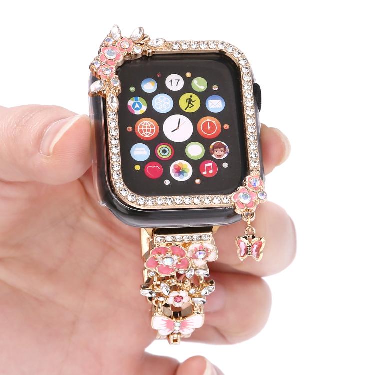 For Apple Watch Series 10 / 11 42mm Tassel Flower Single Diamond Hollow PC Watch Shell