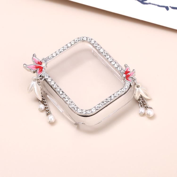 For Apple Watch Series 6 / 5 / 4 & SE 44mm Tassel Butterfly Single Diamond Hollow PC Watch Shell
