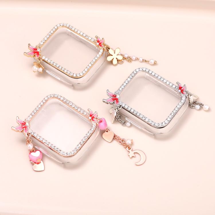 For Apple Watch Series 9 / 8 / 7 45mm Tassel Butterfly Single Diamond Hollow PC Watch Shell