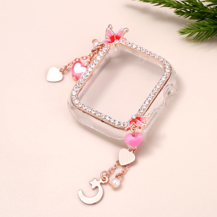 For Apple Watch Series 9 / 8 / 7 45mm Tassel Butterfly Single Diamond Hollow PC Watch Shell
