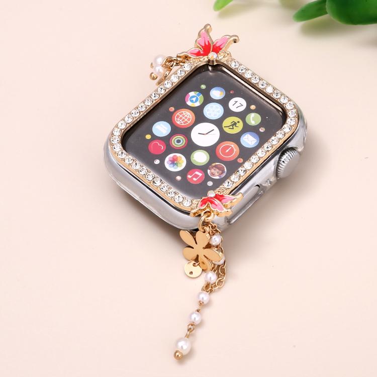 For Apple Watch Series 9 / 8 / 7 45mm Tassel Butterfly Single Diamond Hollow PC Watch Shell