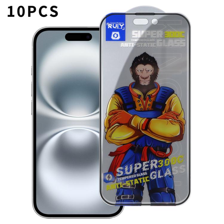 For iPhone 16 10pcs Armor 300C Ultra-Curved Anti-Static Anti-Dust Silk-Screened Privacy Tempered Glass Film