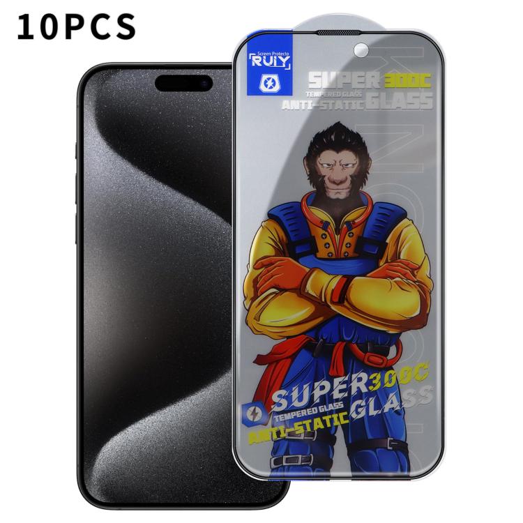 For iPhone 15 Pro 10pcs Armor 300C Ultra-Curved Anti-Static Anti-Dust Silk-Screened Privacy Tempered Glass Film
