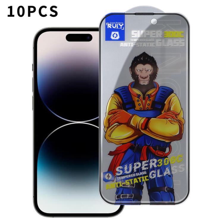 For iPhone 14 Pro 10pcs Armor 300C Ultra-Curved Anti-Static Anti-Dust Silk-Screened Privacy Tempered Glass Film