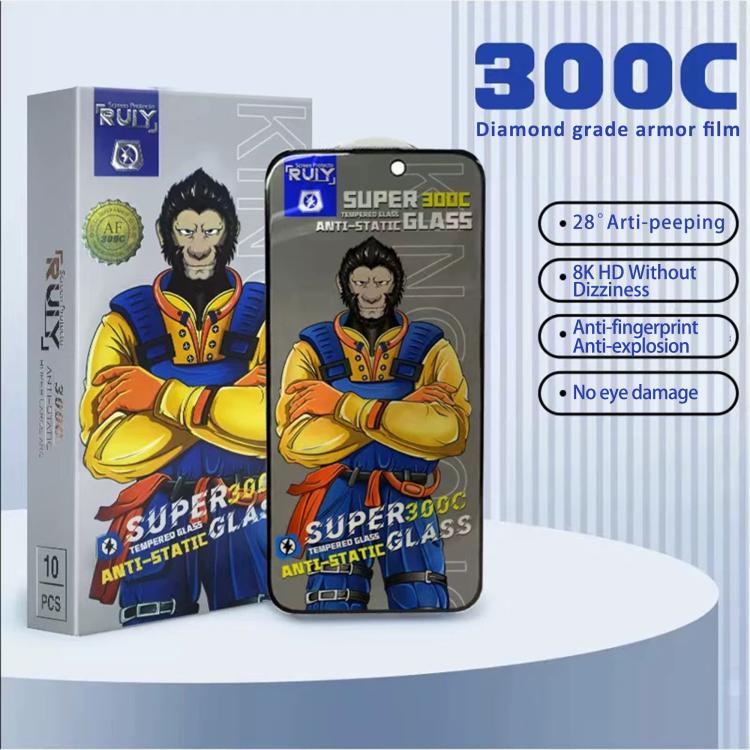 For iPhone 15 Pro 10pcs Armor 300C Ultra-Curved Anti-Static Anti-Dust Silk-Screened Privacy Tempered Glass Film