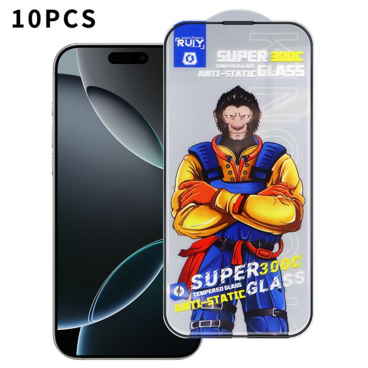 For iPhone 16 Pro Max 10pcs Armor 300C Ultra-Curved Anti-Static Anti-Dust Silk-Screened HD Tempered Glass Film