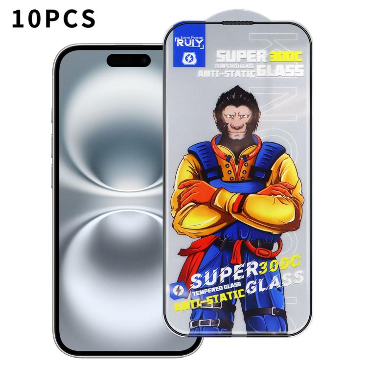 For iPhone 16 Plus 10pcs Armor 300C Ultra-Curved Anti-Static Anti-Dust Silk-Screened HD Tempered Glass Film
