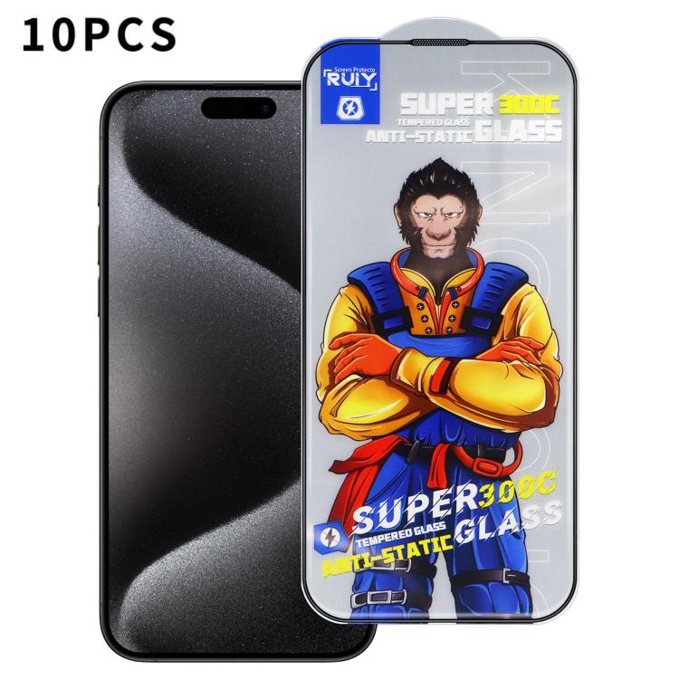 For iPhone 15 Pro 10pcs Armor 300C Ultra-Curved Anti-Static Anti-Dust Silk-Screened HD Tempered Glass Film