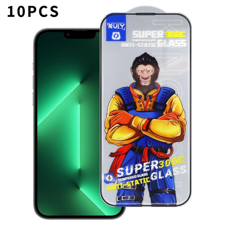 For iPhone 13 Pro 10pcs Armor 300C Ultra-Curved Anti-Static Anti-Dust Silk-Screened HD Tempered Glass Film