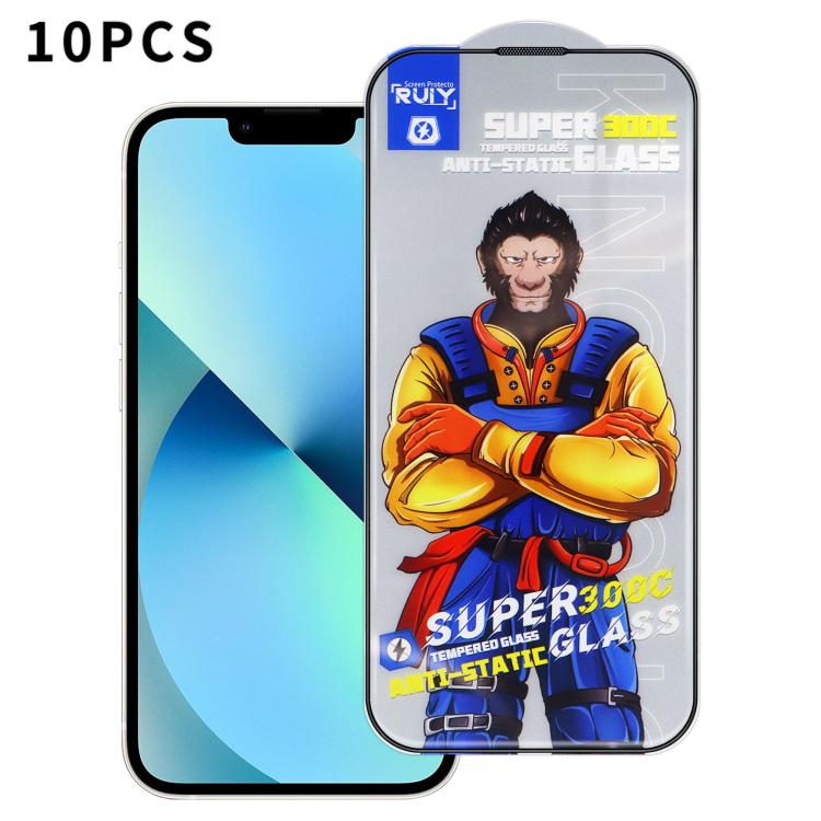For iPhone 13 10pcs Armor 300C Ultra-Curved Anti-Static Anti-Dust Silk-Screened HD Tempered Glass Film