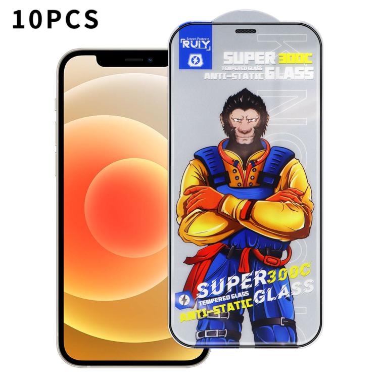 For iPhone 12 10pcs Armor 300C Ultra-Curved Anti-Static Anti-Dust Silk-Screened HD Tempered Glass Film