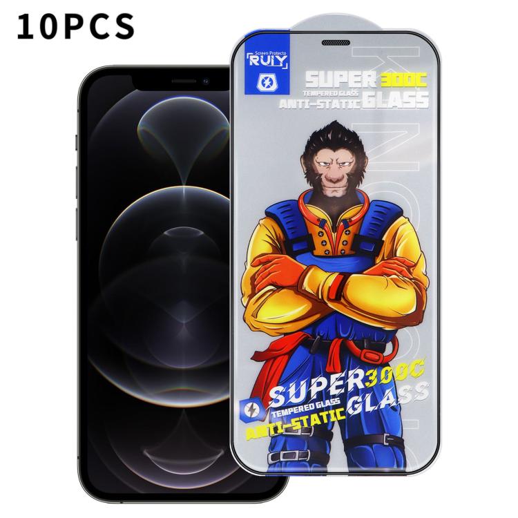 For iPhone 12 Pro Max 10pcs Armor 300C Ultra-Curved Anti-Static Anti-Dust Silk-Screened HD Tempered Glass Film