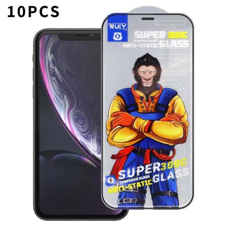 For iPhone XR 10pcs Armor 300C Ultra-Curved Anti-Static Anti-Dust Silk-Screened HD Tempered Glass Film