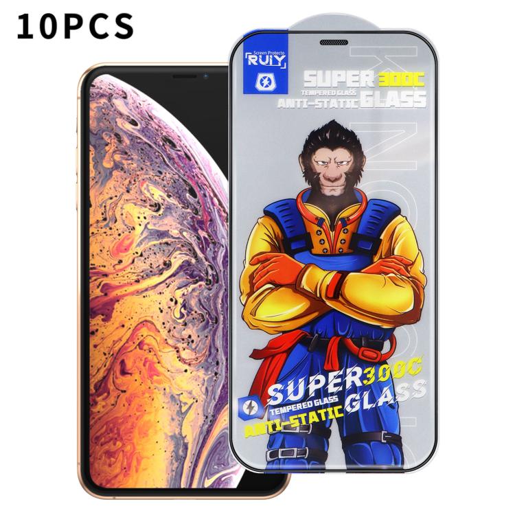 For iPhone XS Max 10pcs Armor 300C Ultra-Curved Anti-Static Anti-Dust Silk-Screened HD Tempered Glass Film