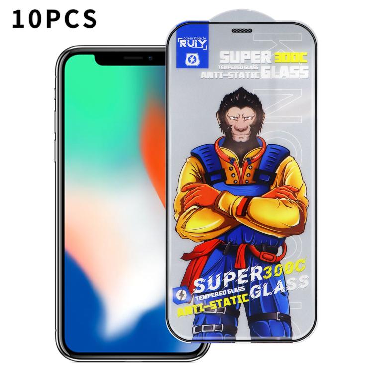 For iPhone X 10pcs Armor 300C Ultra-Curved Anti-Static Anti-Dust Silk-Screened HD Tempered Glass Film