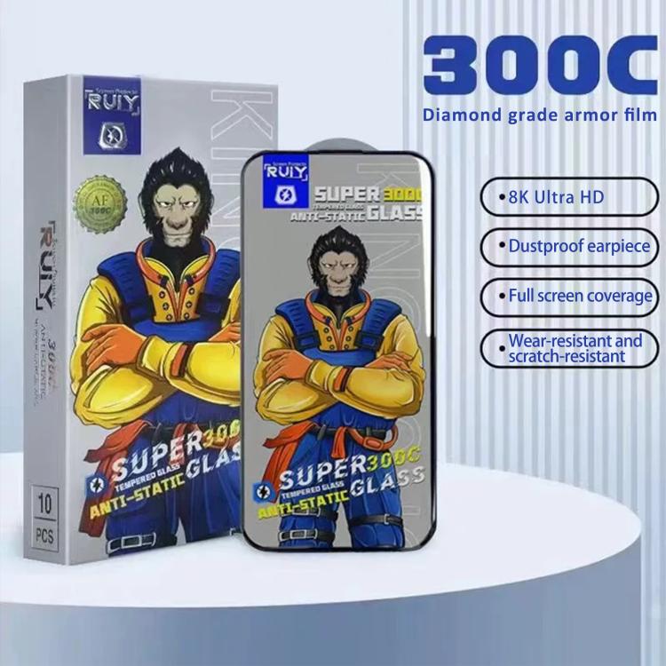 For iPhone 16 10pcs Armor 300C Ultra-Curved Anti-Static Anti-Dust Silk-Screened HD Tempered Glass Film
