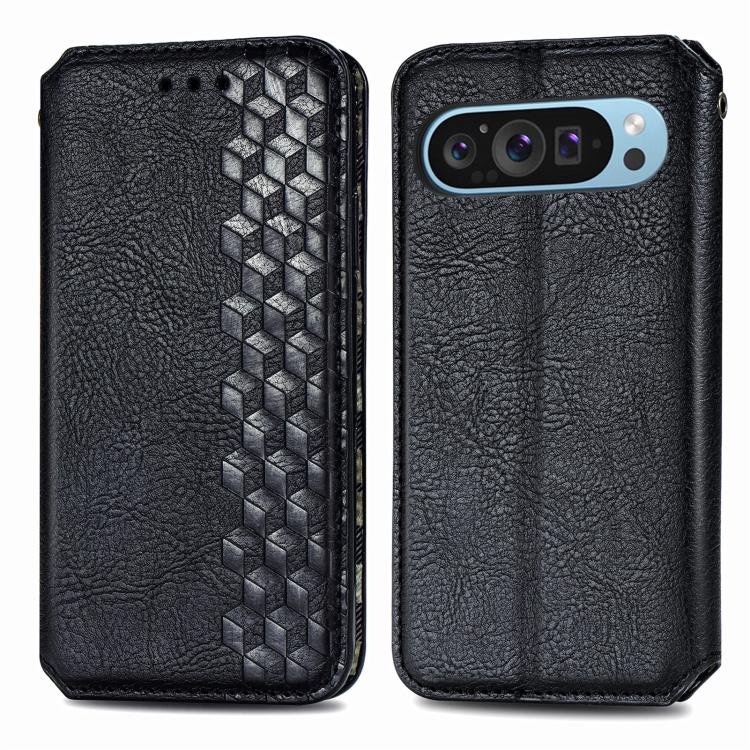 For Google Pixel 9 / 9 Pro Cubic Grid Pressed Magnetic Leather Phone Case