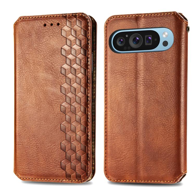 For Google Pixel 9 Pro XL Cubic Grid Pressed Magnetic Leather Phone Case