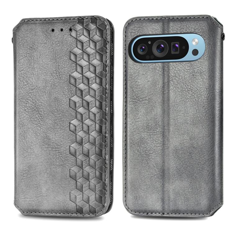 For Google Pixel 9 Pro XL Cubic Grid Pressed Magnetic Leather Phone Case