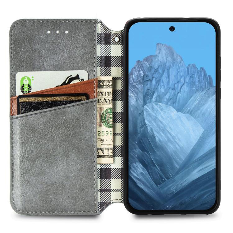 For Google Pixel 9 Pro XL Cubic Grid Pressed Magnetic Leather Phone Case