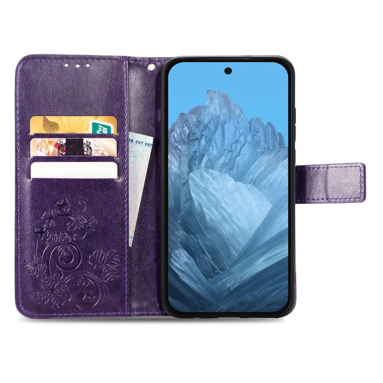 For Google Pixel 10 / 10 Pro Four-leaf Clasp Embossed Buckle Leather Phone Case