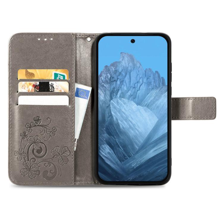 For Google Pixel 10a Four-leaf Clasp Embossed Buckle Leather Phone Case