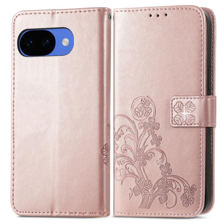 For Google Pixel 10a Four-leaf Clasp Embossed Buckle Leather Phone Case