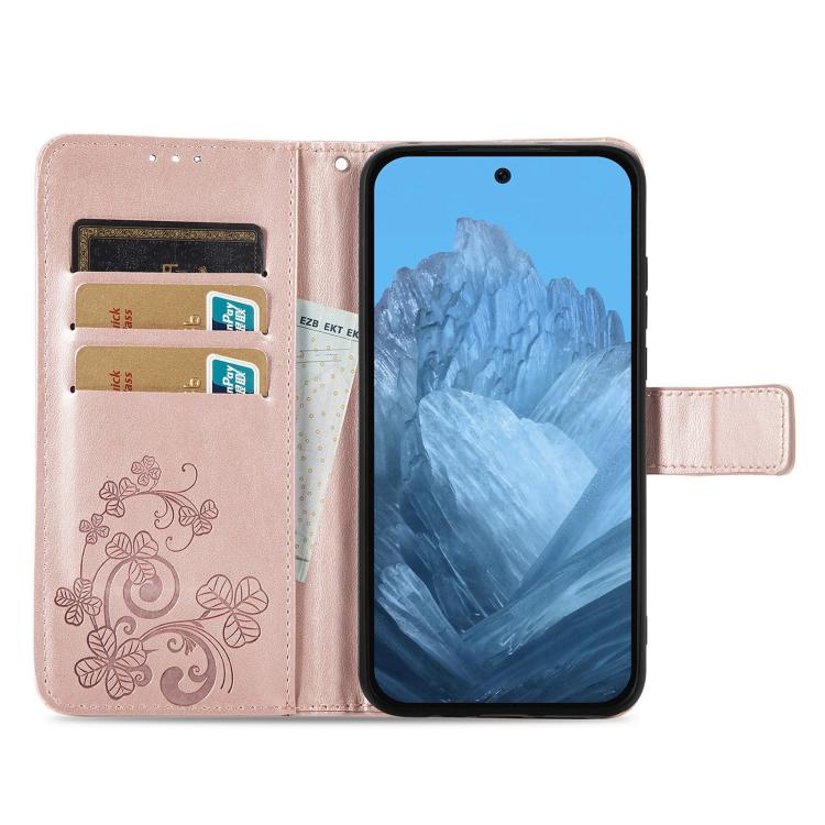 For Google Pixel 10a Four-leaf Clasp Embossed Buckle Leather Phone Case