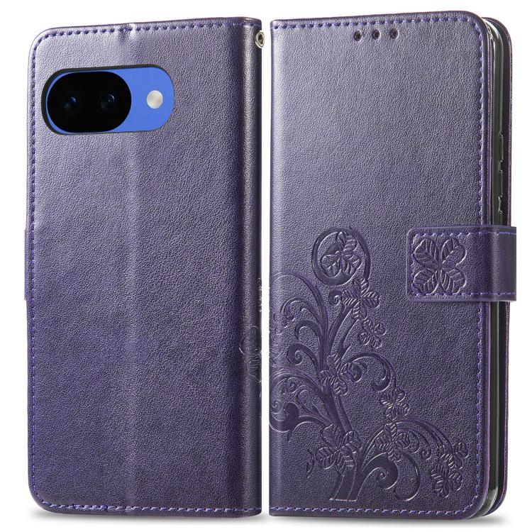 For Google Pixel 10a Four-leaf Clasp Embossed Buckle Leather Phone Case